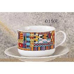 Set of 2 Latte Cups & Saucers - Aztec Design